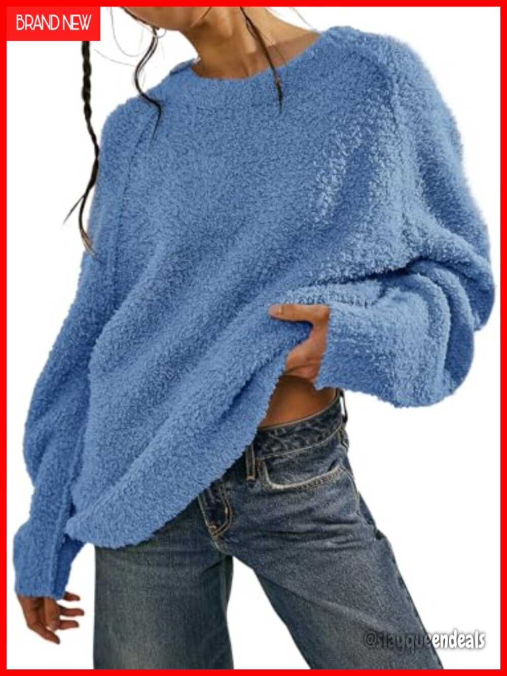 Oversized Fuzzy Knit Sweater Crewneck Long Sleeve Pullover Warm